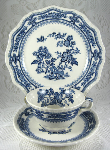 Blue Transferware Masons Manchu Cup And Saucer With Plate 1940s