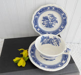Teacup Trio Ironstone Blue Transferware Masons Manchu 1940s TLC