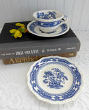 Teacup Trio Ironstone Blue Transferware Masons Manchu 1940s TLC