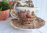 Coaching Days Breakfast Size Teacup Trio Polychrome Transferware 1940s