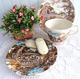 Coaching Days Breakfast Size Teacup Trio Polychrome Transferware 1940s