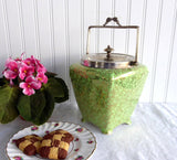 English Brama Gold Green Chintz Biscuit Barrel 1940s Cookie Jar Floral Midwinter