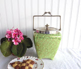English Brama Gold Green Chintz Biscuit Barrel 1940s Cookie Jar Floral Midwinter