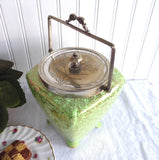English Brama Gold Green Chintz Biscuit Barrel 1940s Cookie Jar Floral Midwinter