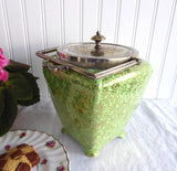English Brama Gold Green Chintz Biscuit Barrel 1940s Cookie Jar Floral Midwinter