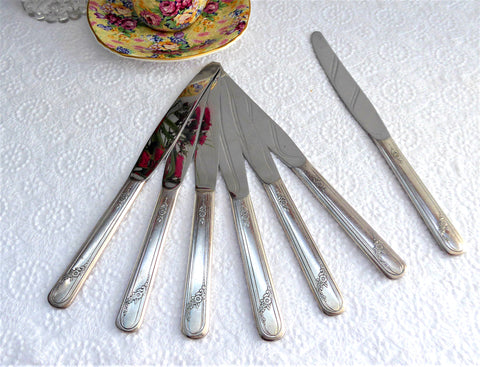 Oneida Queen Bess Table Knives Set Of 6 And 1 Elegant 1950s Floral Sil –  Antiques And Teacups