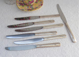 Oneida Queen Bess Table Knives Set Of 6 And 1 Elegant 1950s Floral Silverplate Stainless Blades