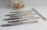 Oneida Queen Bess Table Knives Set Of 6 And 1 Elegant 1950s Floral Silverplate Stainless Blades