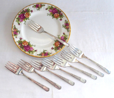 Dessert Forks 8 Oneida Royal Oak Oakleigh Salad Forks 1940s Silver Plate Monogram H