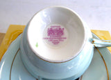 Paragon Cup And Saucer Gorgeous Aqua Pink Roses On Black 1940s Hand Painted