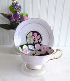 Geraniums Paragon Cup And Saucer Gorgeous Lavender Black 1920s Hand Painted