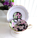 Geraniums Paragon Cup And Saucer Gorgeous Lavender Black 1920s Hand Painted