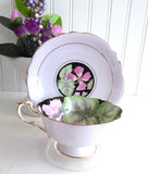 Geraniums Paragon Cup And Saucer Gorgeous Lavender Black 1920s Hand Painted
