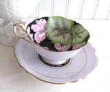 Geraniums Paragon Cup And Saucer Gorgeous Lavender Black 1920s Hand Painted