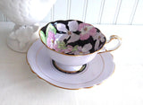 Geraniums Paragon Cup And Saucer Gorgeous Lavender Black 1920s Hand Painted