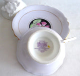 Geraniums Paragon Cup And Saucer Gorgeous Lavender Black 1920s Hand Painted