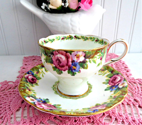 Vintage Cup And Saucer Paragon Tapestry Rose Corset Shape 1940s