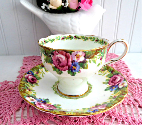 Vintage Cup And Saucer Paragon Tapestry Rose Corset Shape 1940s Double Warrant