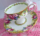 Vintage Cup And Saucer Paragon Tapestry Rose Corset Shape 1940s Double Warrant