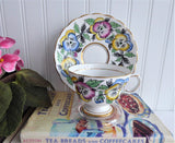 Rosina Pansy Cup And Saucer Colorful Hand Colored Pansies 1940s