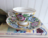 Rosina Pansy Cup And Saucer Colorful Hand Colored Pansies 1940s