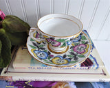 Rosina Pansy Cup And Saucer Colorful Hand Colored Pansies 1940s