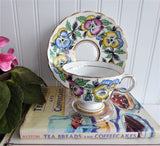 Rosina Pansy Cup And Saucer Colorful Hand Colored Pansies 1940s