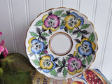 Rosina Pansy Cup And Saucer Colorful Hand Colored Pansies 1940s