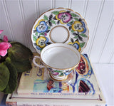 Rosina Pansy Cup And Saucer Colorful Hand Colored Pansies 1940s