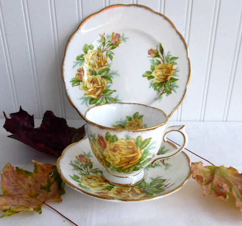 Royal Albert Tea Rose Teacup Trio Yellow Roses English 1940s