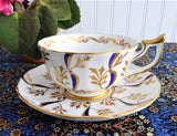 Royal Chelsea Regal Cup And Saucer Gold Cobalt Blue Fancy Hand Painted England 1950s