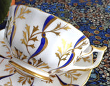 Royal Chelsea Regal Cup And Saucer Gold Cobalt Blue Fancy Hand Painted England 1950s