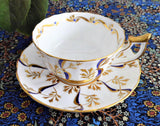 Royal Chelsea Regal Cup And Saucer Gold Cobalt Blue Fancy Hand Painted England 1950s