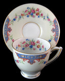 Royal Crown Bohemia Cup And Saucer Floral Blue Scrolls 1940s Czechoslovakia