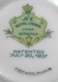 Royal Crown Bohemia Cup And Saucer Floral Blue Scrolls 1940s Czechoslovakia