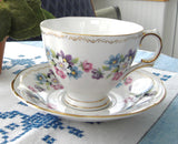 Royal Tara Ireland Teacup Trio Blue And Pink Flower Bouquets Bone China 1950s Large Cup