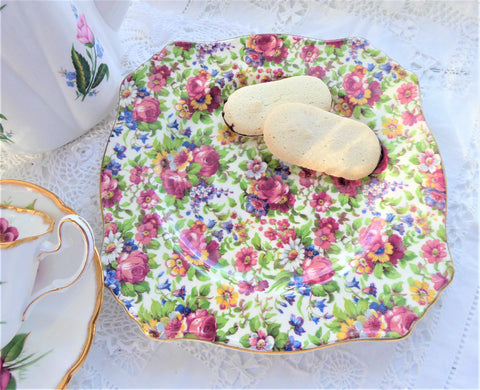 Summertime Chintz Royal Winton Grimwades Square Salad Plate 1940s Floral Chintz