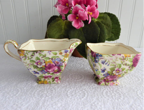 Summertime Chintz Royal Winton Sugar And Cream Creamer 1940s Squared