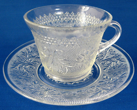 Sandwich Pattern Cup And Saucer Indiana Glass Duncan 1930s Depression Glass Teacup And Saucer