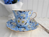 Shelley Blue Daisy Chintz Cup and Saucer Rare Dorothy Shape England Teacups