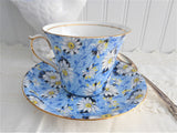 Shelley Blue Daisy Chintz Cup and Saucer Rare Dorothy Shape England Teacups