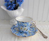 Shelley Blue Daisy Chintz Cup and Saucer Rare Dorothy Shape England Teacups