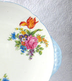 Shelley England Tabbed Cake Plate Davies Tulip Blue Trim Round Sandwich Serving Plate