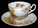 Shelley Heather Cup and Saucer Old Cambridge England Landscape Ring Handle