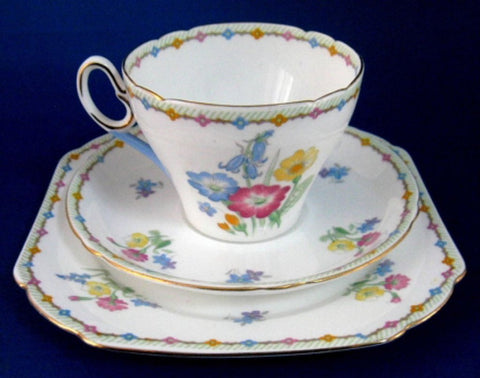 Shelley Old Wildflowers Teacup Trio Art Deco Old Cambridge Shape Gold Trim