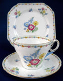 Shelley Old Wildflowers Teacup Trio Art Deco Old Cambridge Shape Gold Trim