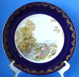 Shelley Dinner Plate Heather Blue Gold Overlay 10.75 Inch Plate 1950s