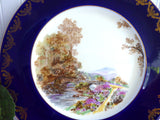 Shelley Dinner Plate Heather Blue Gold Overlay 10.75 Inch Plate 1950s
