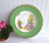 Shelley Dinner Plate England Charm Green Charger Gold Overlay 10.75 Inch Plate 1940s