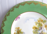 Shelley Dinner Plate England Charm Green Charger Gold Overlay 10.75 Inch Plate 1940s